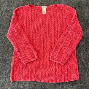 Vtg LL Bean pink cableknit sweater womens small regular 100% cotton